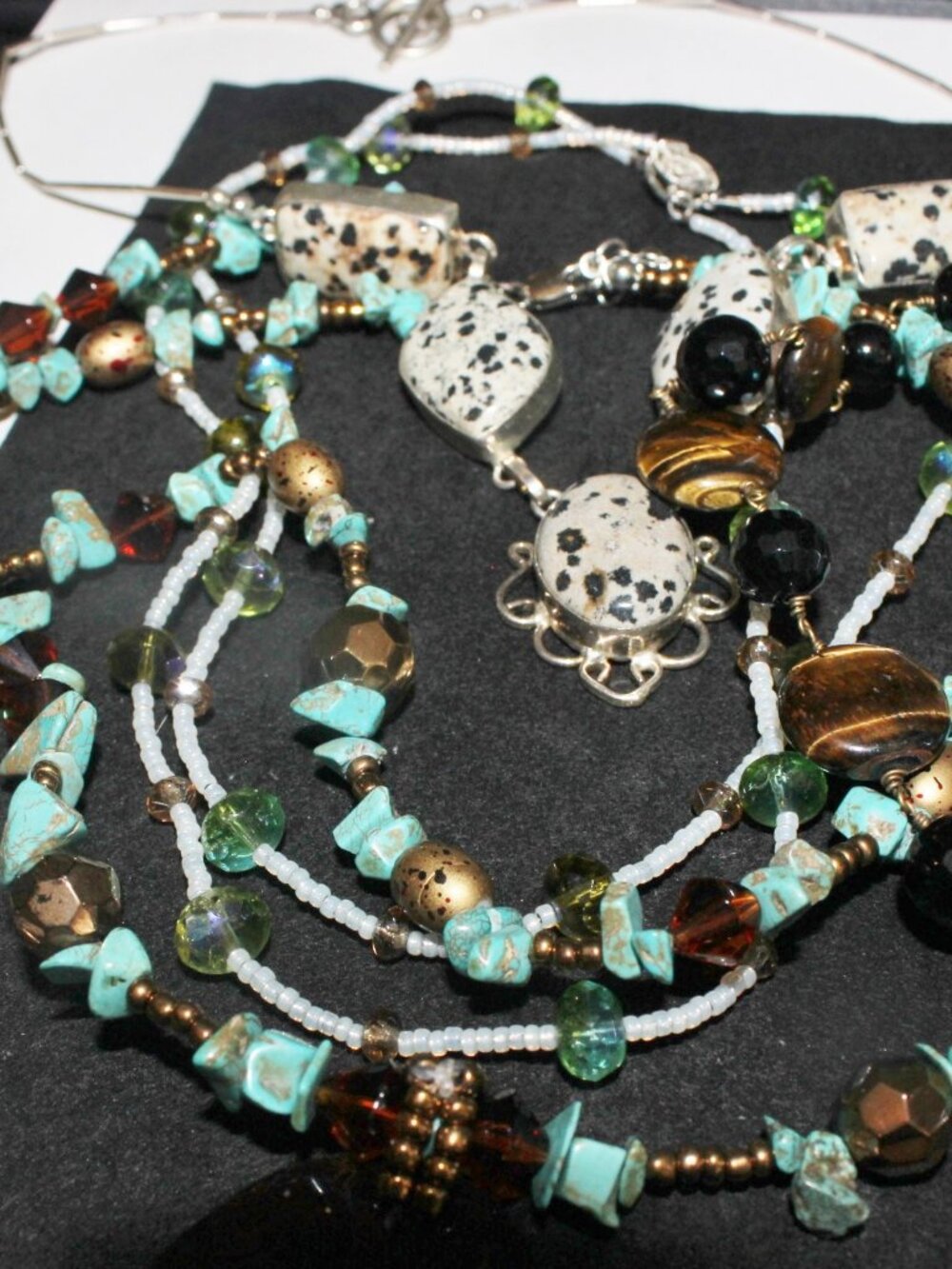 205 Grams of Turquoise Tigers Eye Nature Stone Beads Necklace 925 Sterling Lot - Picture 2 of 7